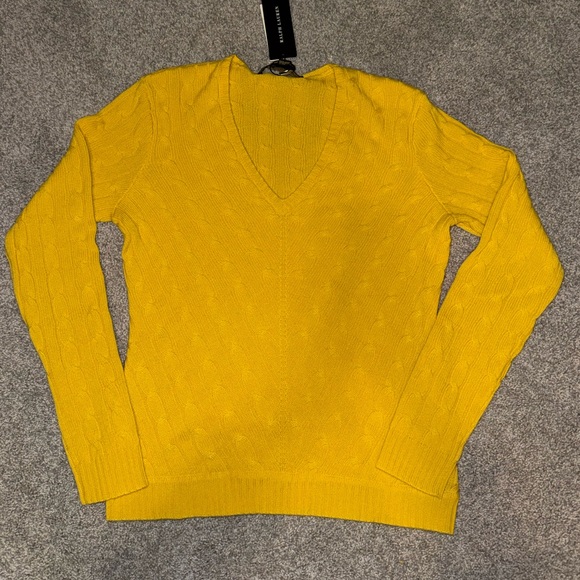 Ralph Lauren Women's Yellow V-Neck Sweater - Picture 3 of 6